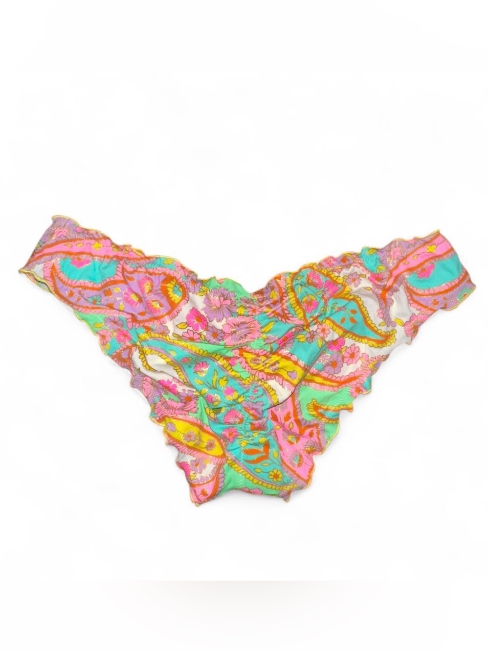 Retro Victoria’s Secret Paisley Floral Psychedelic Bikini Panty Turquoise & Pink